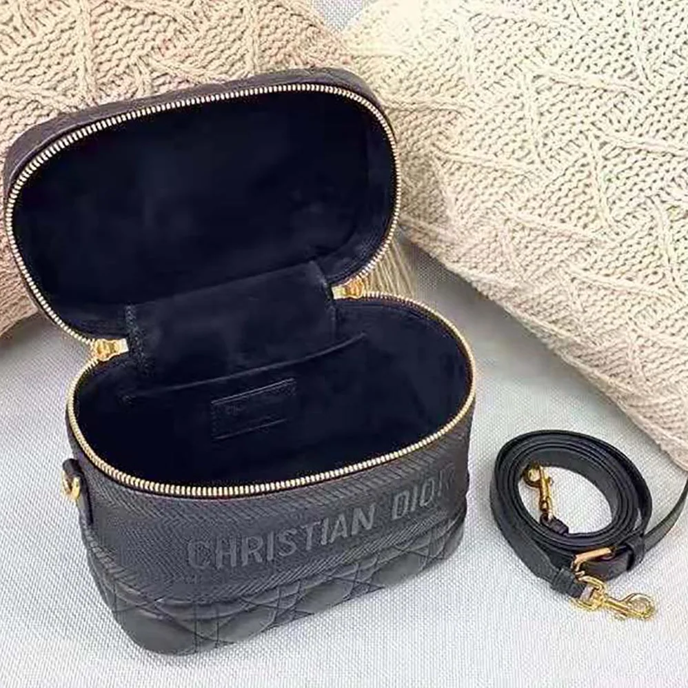Dior Small Diortravel Vanity Case Cannage Lambskin for Women in Black Dior Small Diortravel Vanity Case Cannage Lambskin for Women in Black