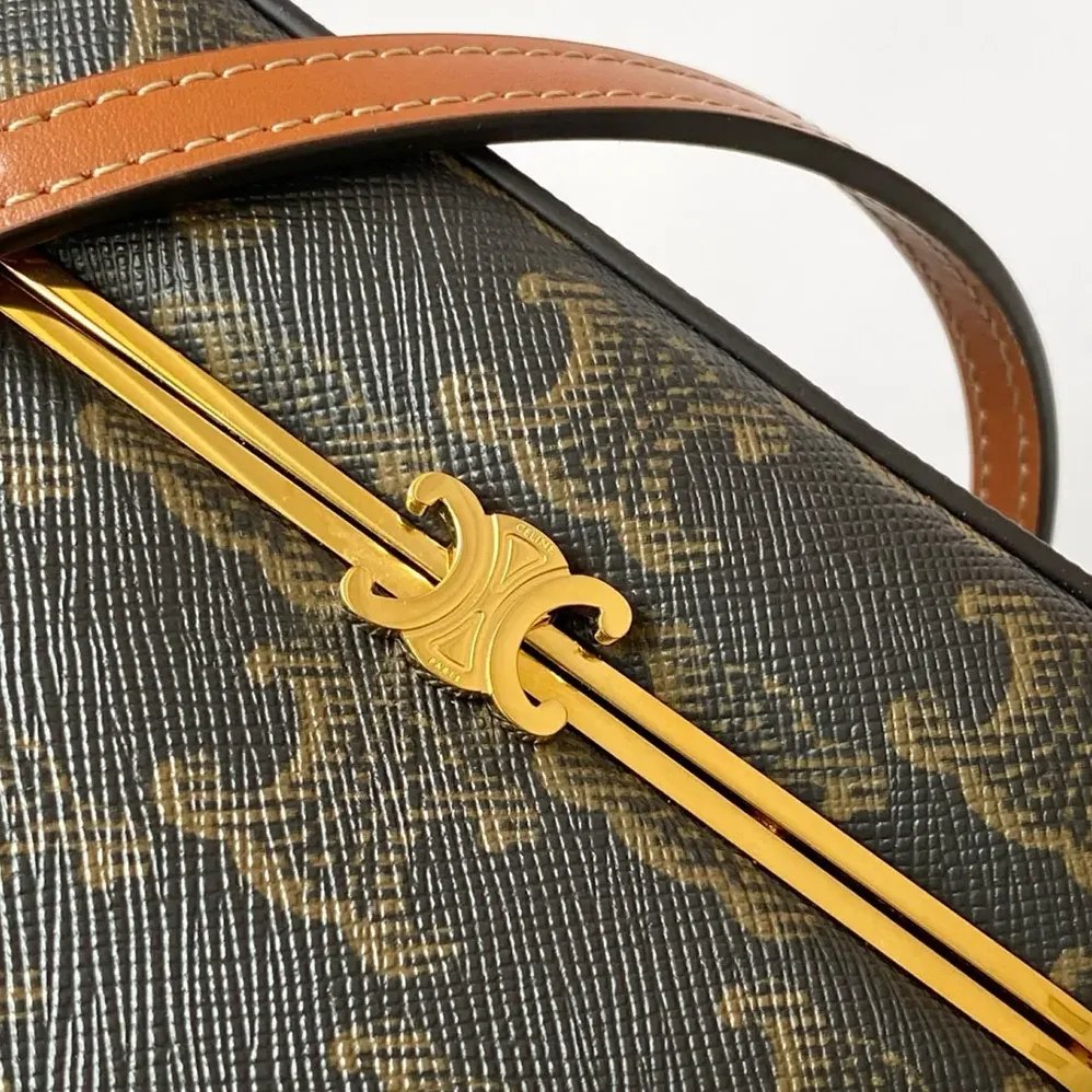 Celine Small Triomphe Frame In Triomphe Canvas And Natural Calfskin for Women