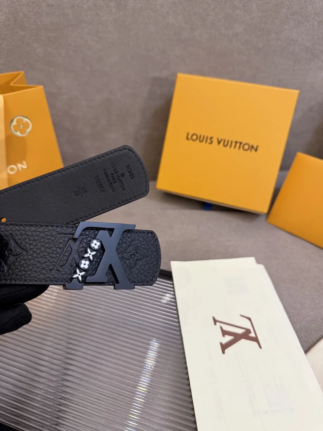 Louis Vuitton LV Initiales Embossed Monogram Pattern Belt Black