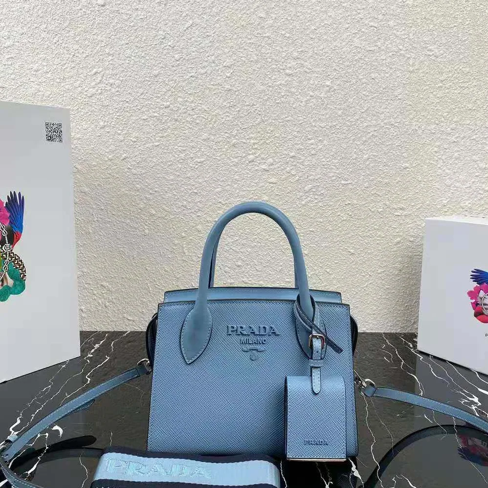 Prada Saffiano Leather Prada Monochrome Bag for Women in Blue Prada Saffiano Leather Prada Monochrome Bag for Women in Blue