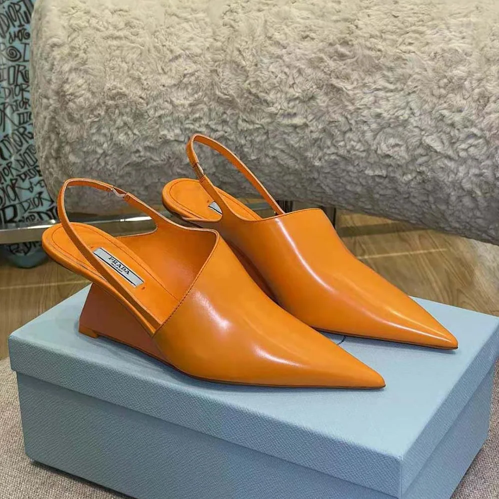 Prada Brushed Leather Slingback Pumps in 65mm Heel Height for Women in Orange Prada Brushed Leather Slingback Pumps in 65mm Heel Height for Women in Orange