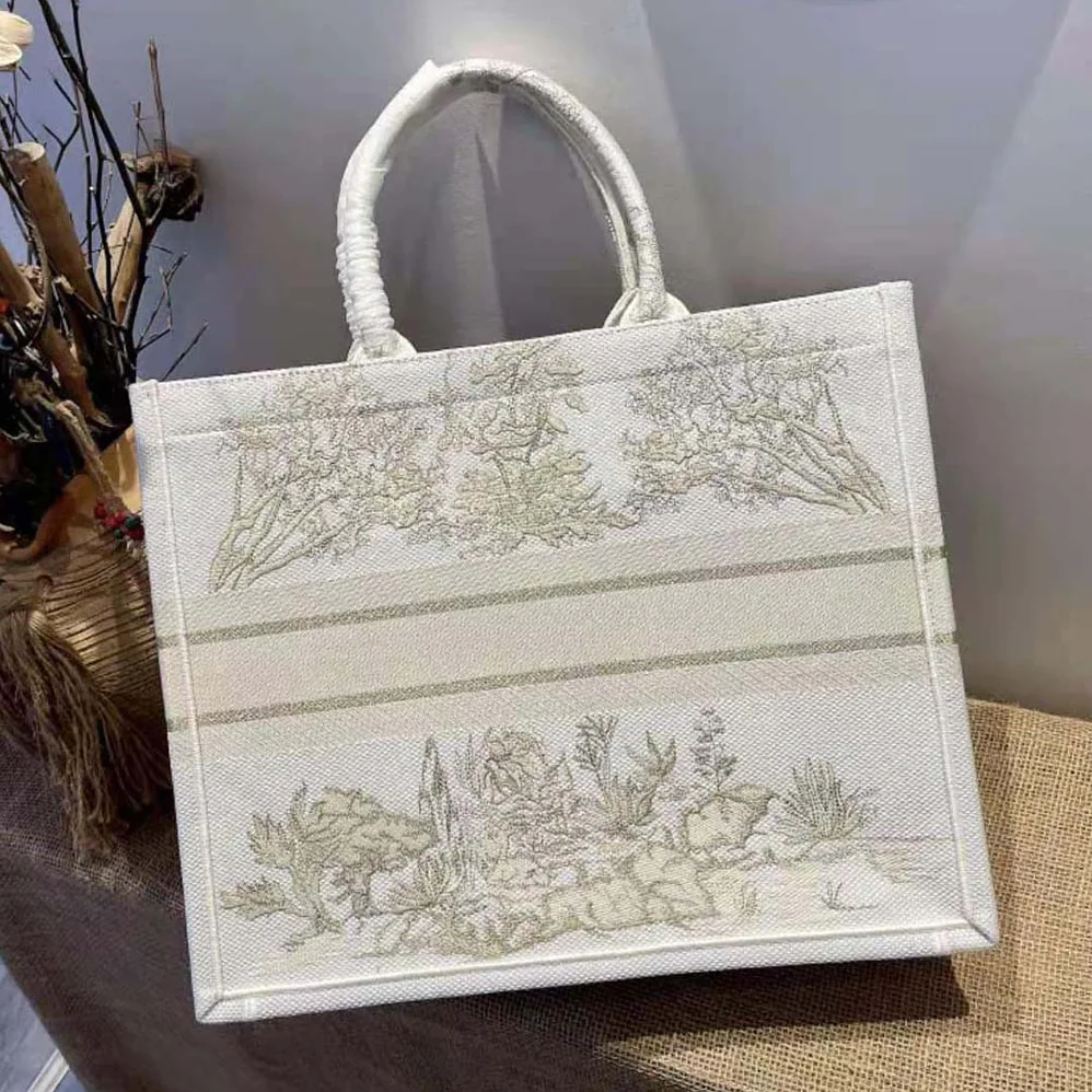 Dior Book Tote Gold-Tone Dior Around the World Stella Embroidery for Women