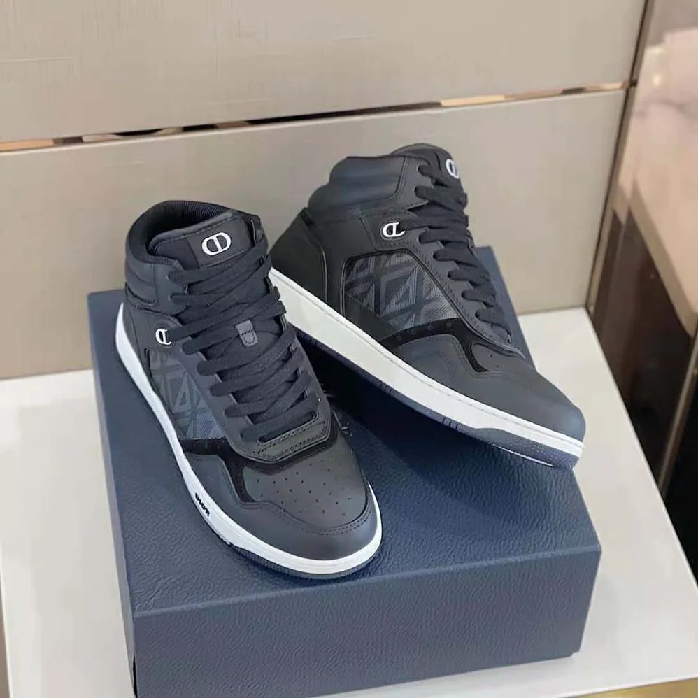Dior B27 High-Top Sneaker Black Smooth Calfskin and CD Diamond Canvas for Men