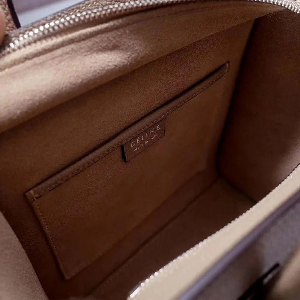 Celine Mini Luggage Handbag in Baby Drummed Calfskin for Women in Sandy
