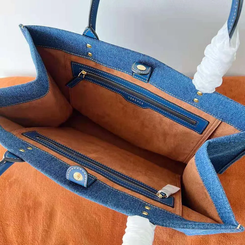 Versace La Medusa Denim Large Tote Bag for Women in Blue Versace La Medusa Denim Large Tote Bag for Women in Blue