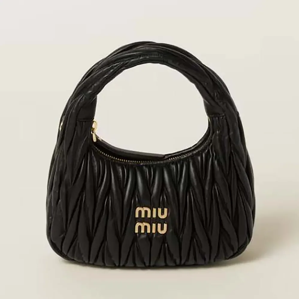 Miu Miu Wander Matelassé Nappa Leather Hobo Bag for Women in Black Miu Miu Wander Matelassé Nappa Leather Hobo Bag for Women in Black