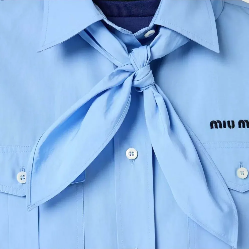 Miu Miu Poplin Shirt with Scarf for Women Miu Miu Poplin Shirt with Scarf for Women