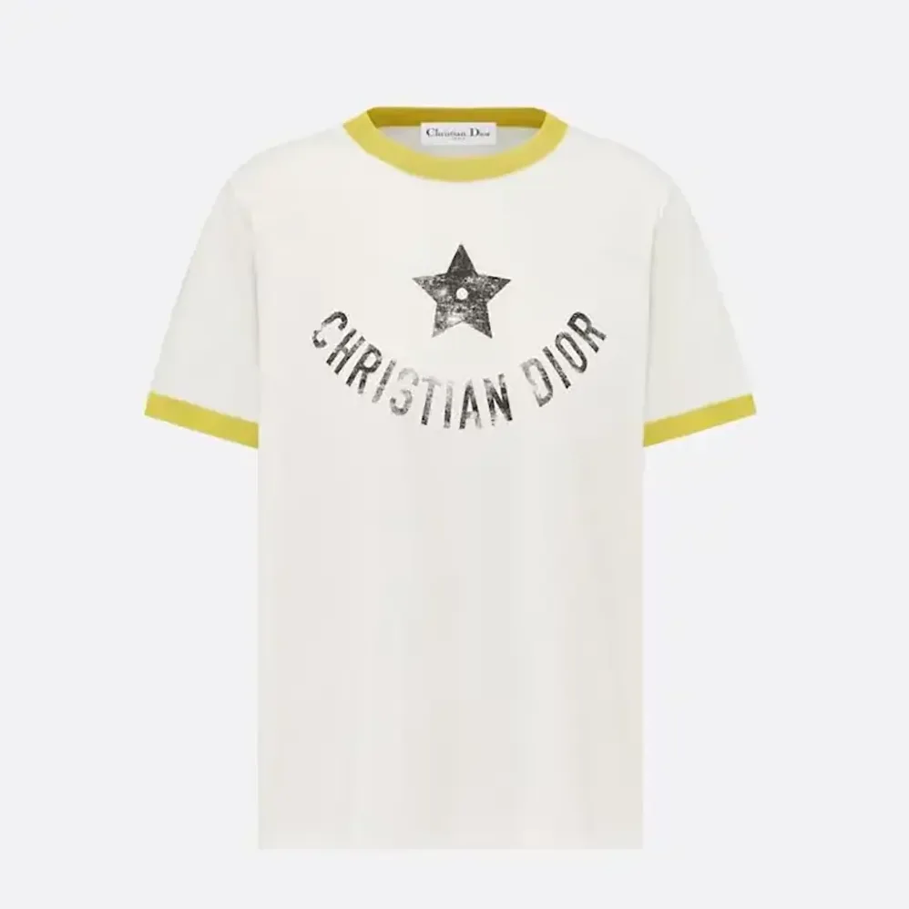 Dior Dioriviera T-Shirt Ecru and Lemon Yellow Cotton Jersey for Women