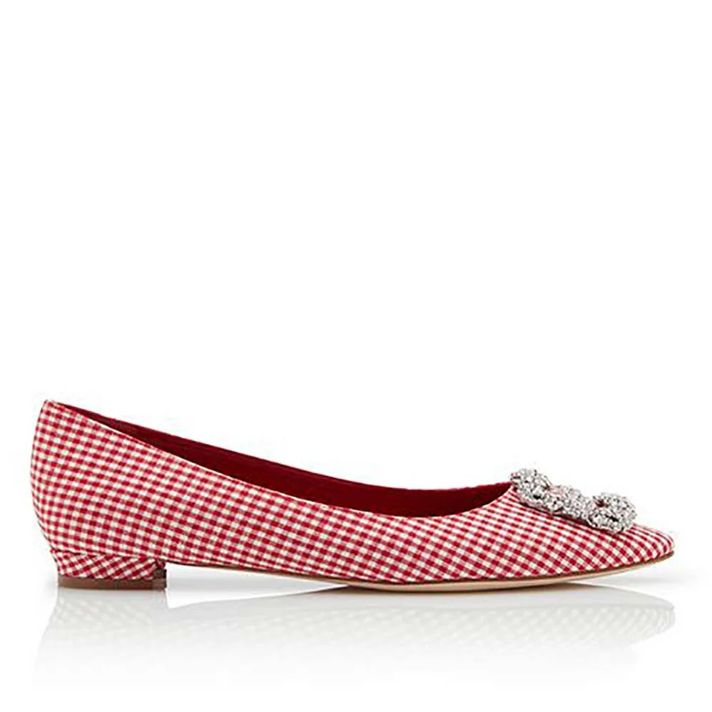 Manolo Blahnik Jewel Buckled Flat Shoes 10mm Heel for Women in Red Manolo Blahnik Jewel Buckled Flat Shoes 10mm Heel for Women in Red