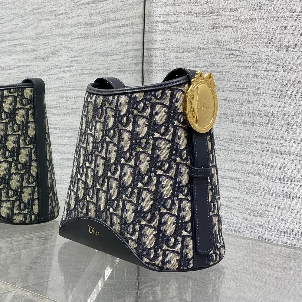 Dior Small Dior Médaillon Bucket Bag Blue Dior Oblique Jacquard for Women