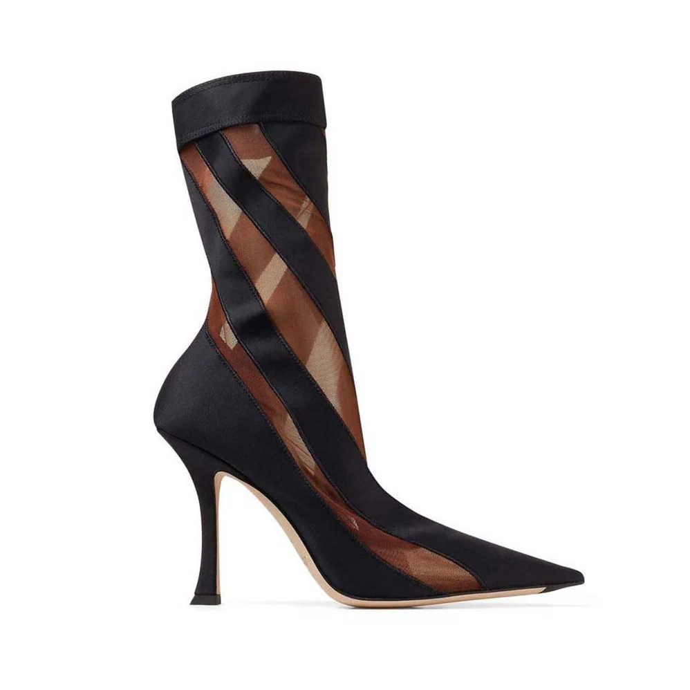 Jimmy Choo Mugler Sock Ankle Boot Black and Dark Nude Sheer Spiral Stretch Fabric for Women Jimmy Choo Mugler Sock Ankle Boot Black and Dark Nude Sheer Spiral Stretch Fabric for Women