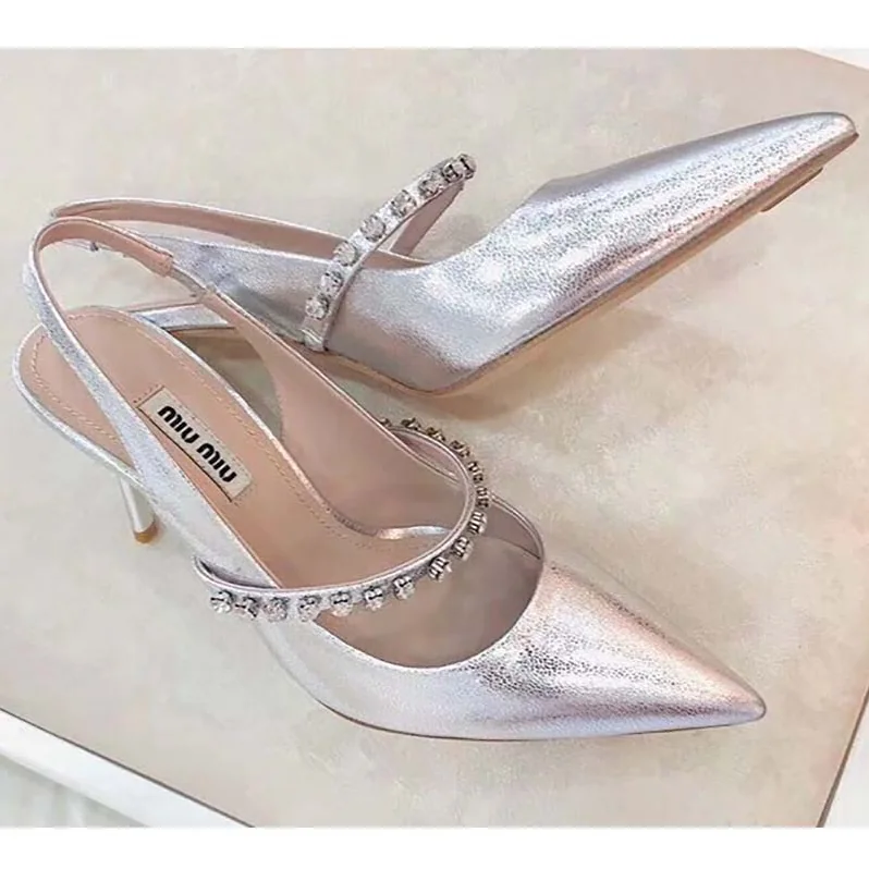 Miu Miu Shoes Nappa Leather Slingbacks with Crystals 85mm Heel for Women in Silver