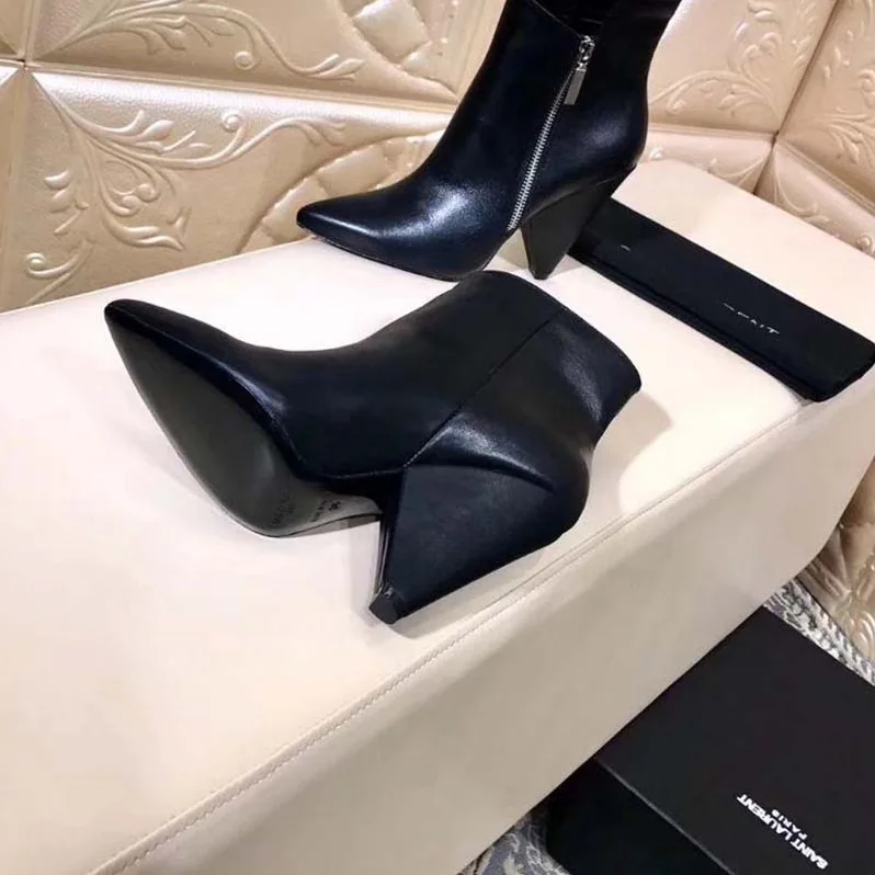 Saint Laurent YSL Niki 105 Asymmetrical Ankle Boot Leather Shoes Black for Women Saint Laurent YSL Niki 105 Asymmetrical Ankle Boot Leather Shoes Black for Women