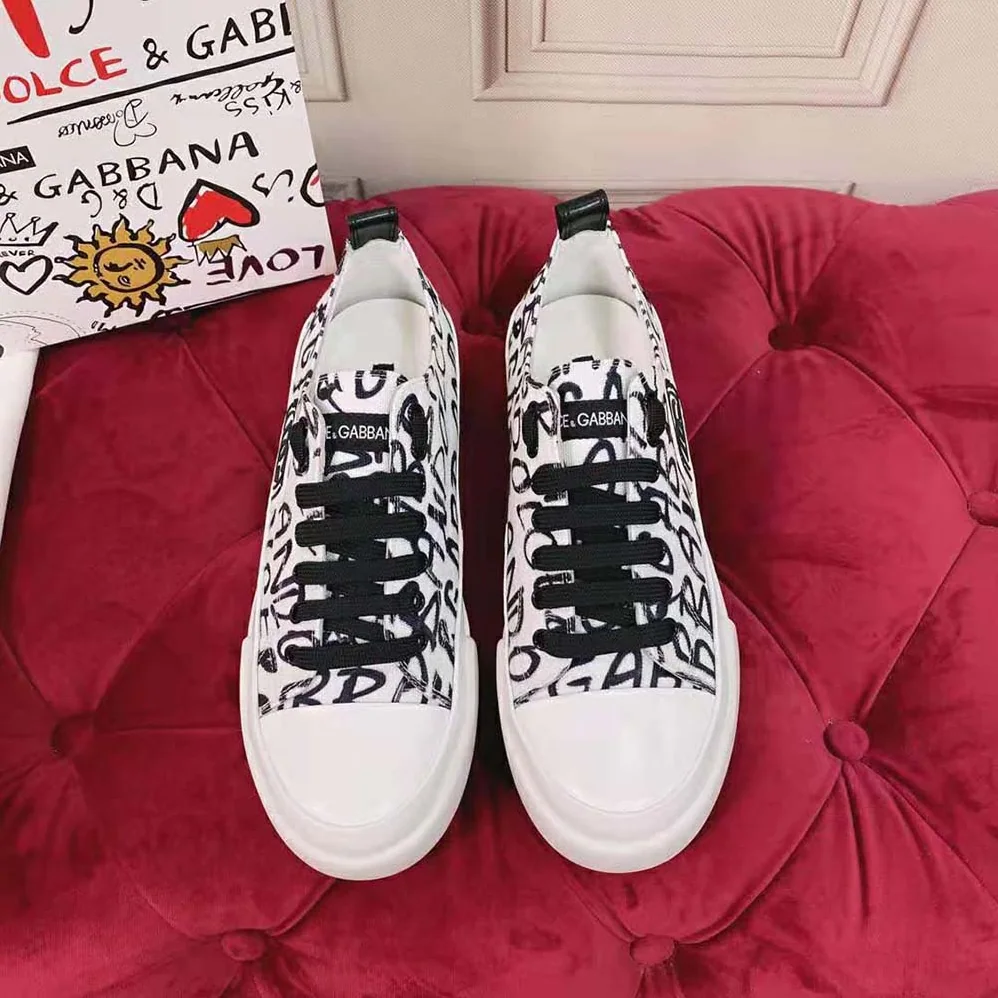 Dolce Gabbana D&G Canvas Portofino Light Sneakers with DG Logo Print for Women Dolce Gabbana D&G Canvas Portofino Light Sneakers with DG Logo Print for Women