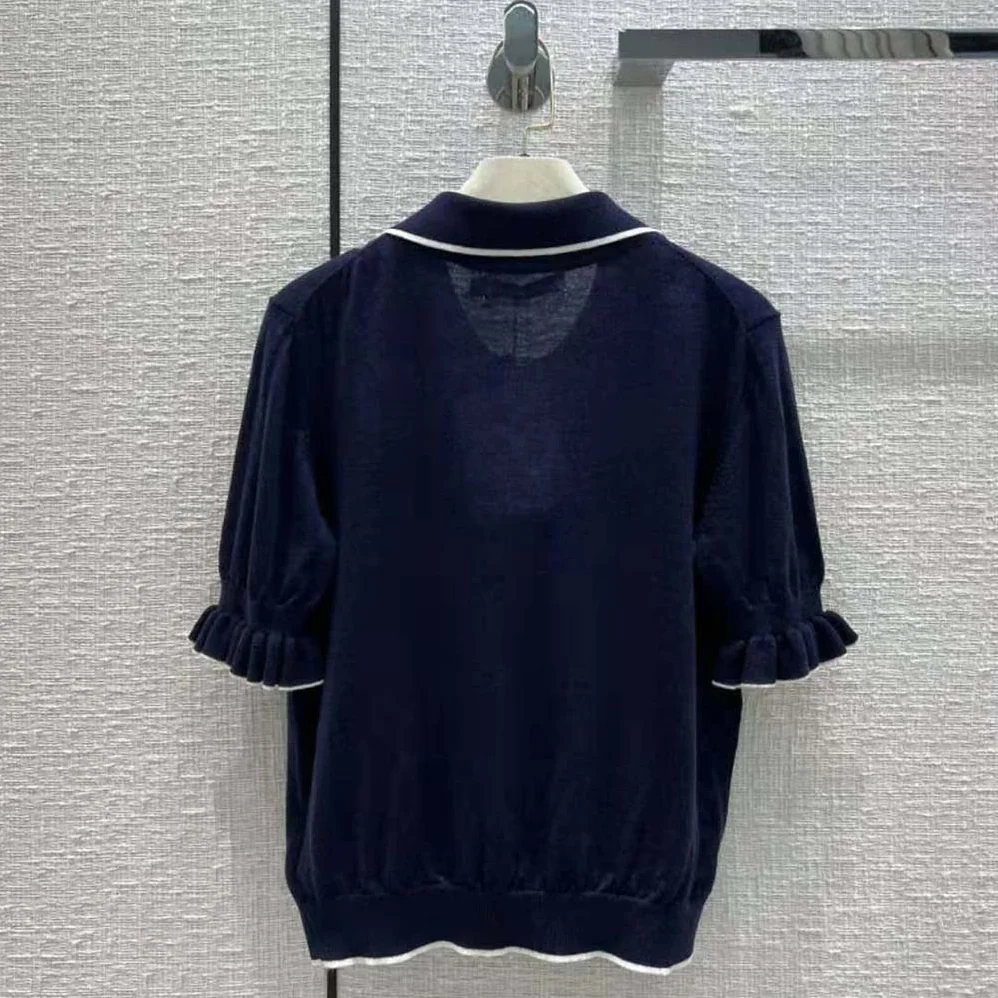 Dior Short-Sleeved Sweater Navy Blue Cashmere and Silk Knit for Women Dior Short-Sleeved Sweater Navy Blue Cashmere and Silk Knit for Women