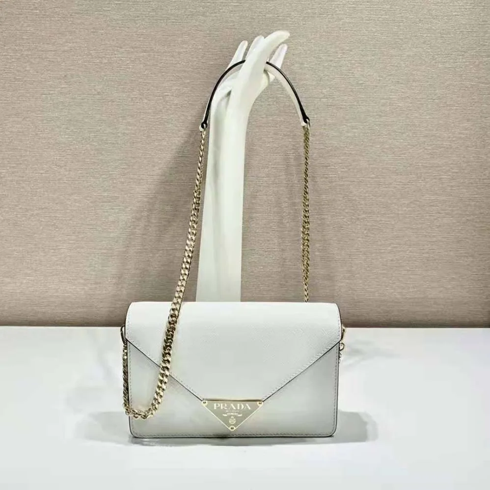 Prada Saffiano Leather Shoulder Bag for Women in White Prada Saffiano Leather Shoulder Bag for Women in White