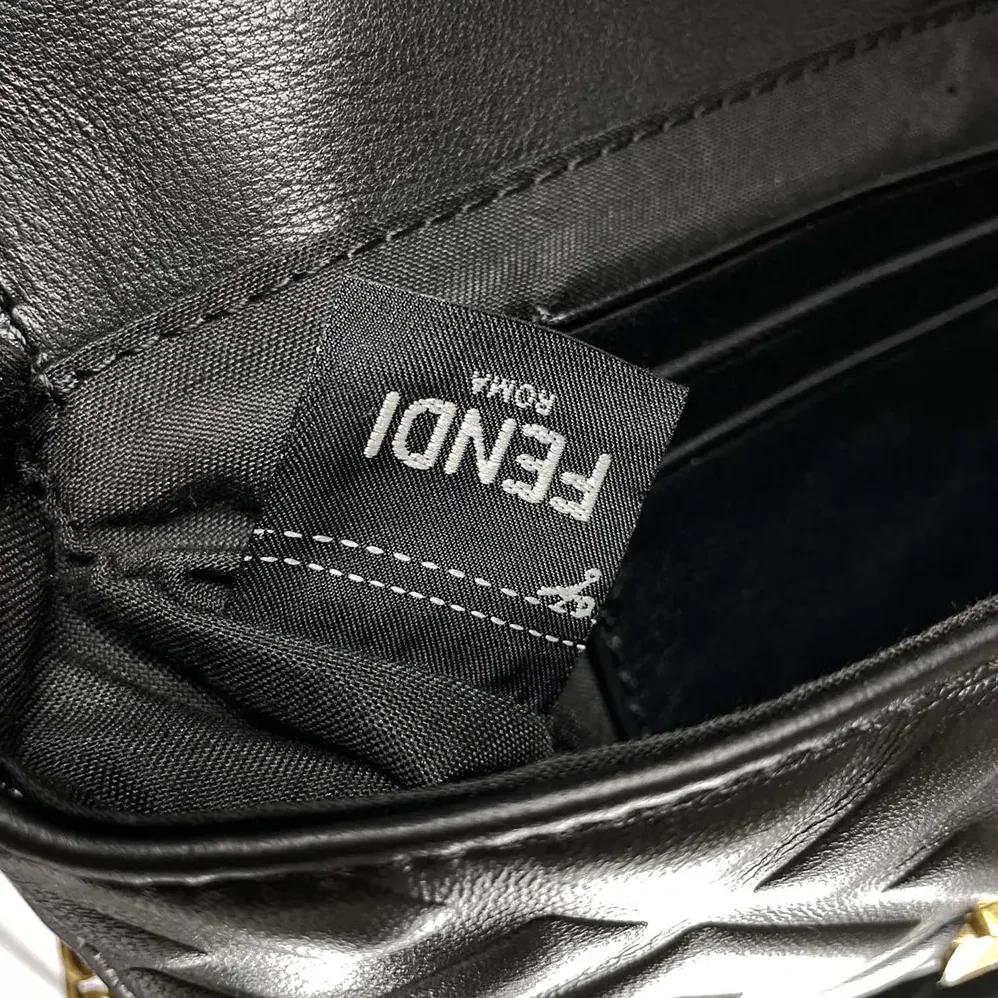 Fendi Baguette Mini Black Nappa Leather Bag with FF Motif for Women Fendi Baguette Mini Black Nappa Leather Bag with FF Motif for Women