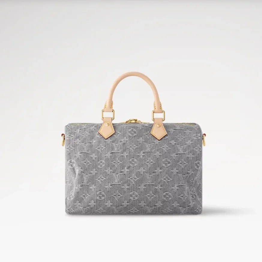 Louis Vuitton Speedy Soft 30 Top Handle Bag in Washed Gray Gold Hardware