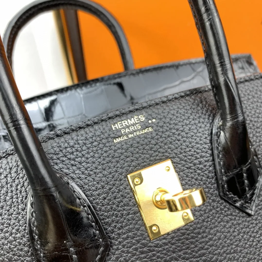 Hermes Birkin Top Handle Bag / Nata Togo Leather Black Gold Hardware