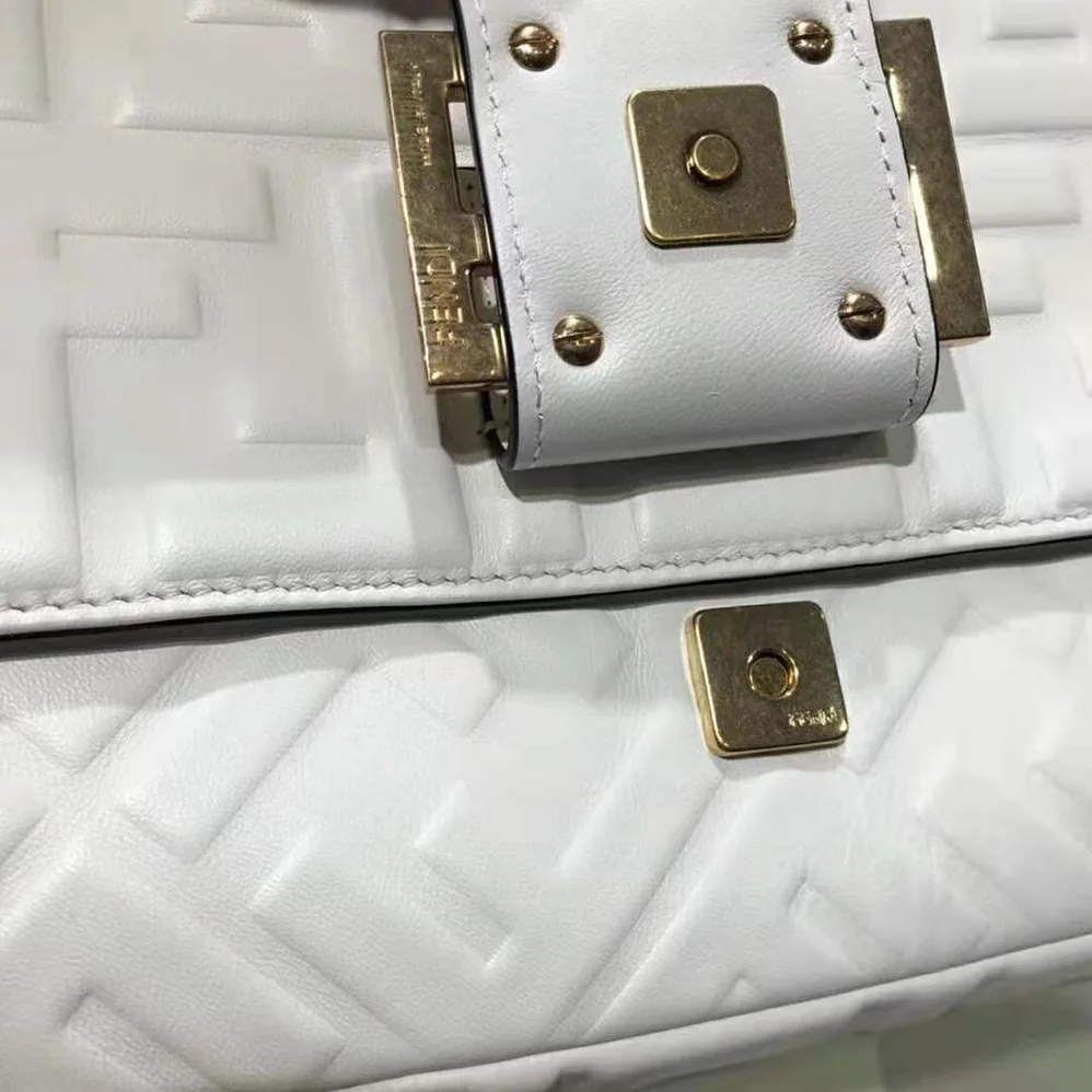 Fendi Iconic Large Baguette Leather Bag for Women in White