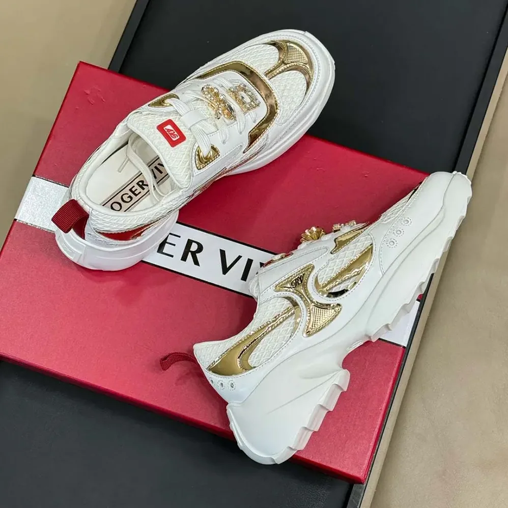 Roger Vivier Viv' on the Run Sneakers in Leather and Fabric for Women Roger Vivier Viv' on the Run Sneakers in Leather and Fabric for Women