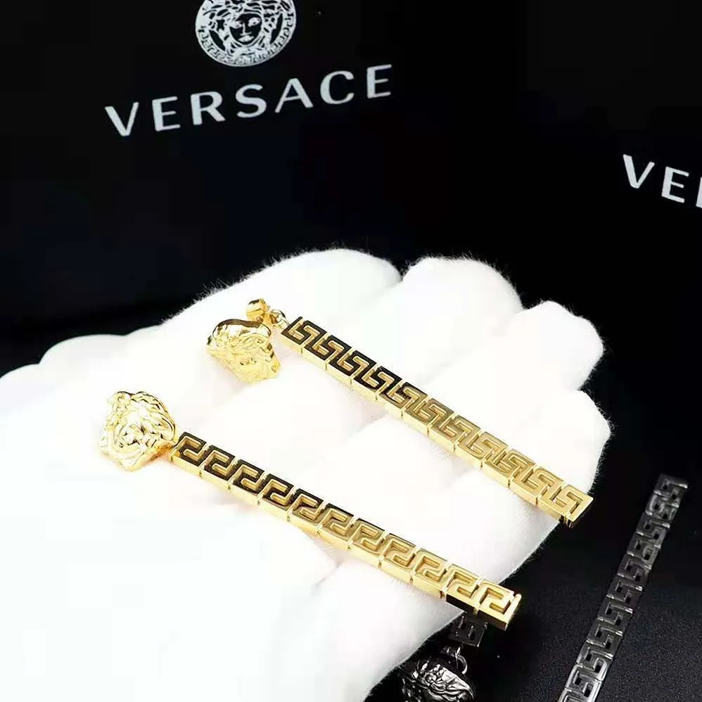 Versace Greca Drop Earrings for Women in Gold