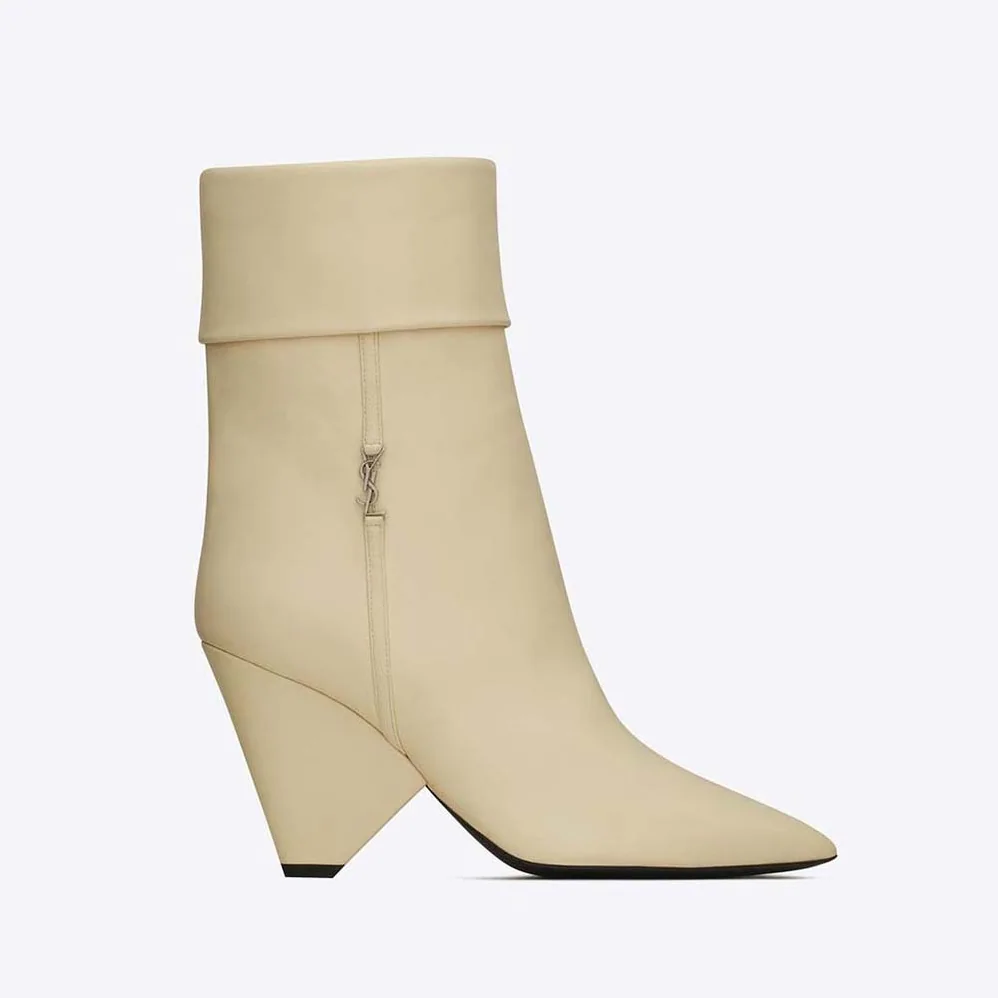 Saint Laurent YSL Niki Booties in Smooth Leather and Silver-Tone Monogram for Women in White Saint Laurent YSL Niki Booties in Smooth Leather and Silver-Tone Monogram for Women in White