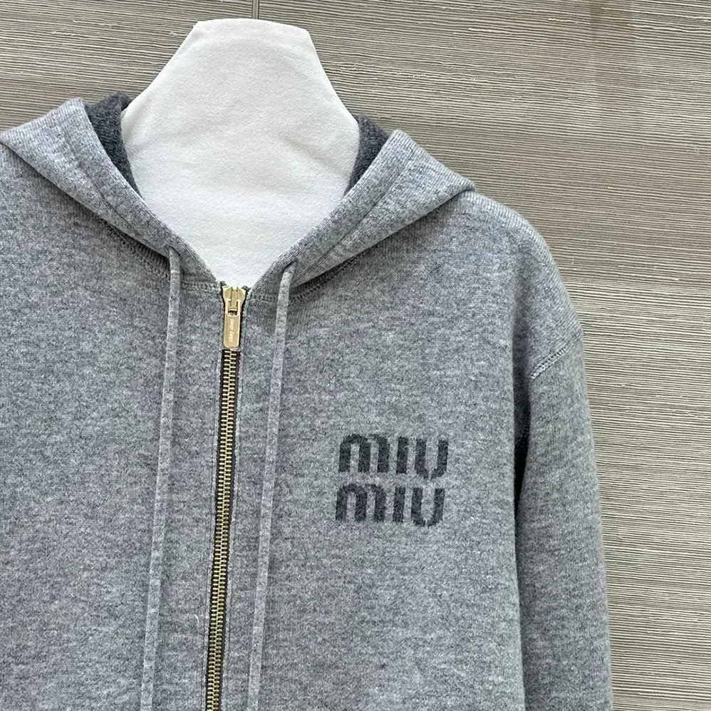 Miu Miu Double Cashmere Zipper Hoodie Cardigan for Women Miu Miu Double Cashmere Zipper Hoodie Cardigan for Women