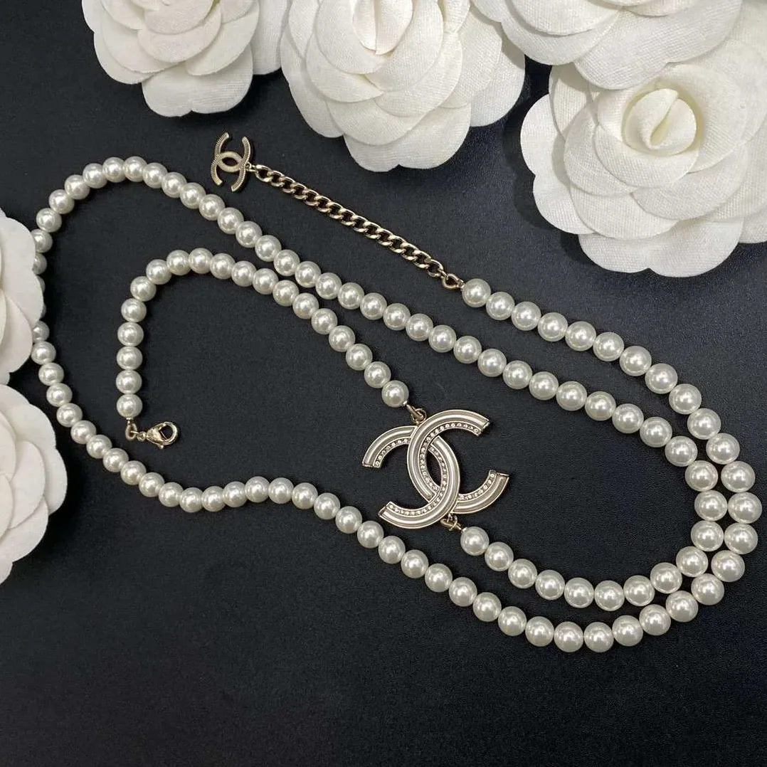Chanel Pearl Letter Chain Necklace White