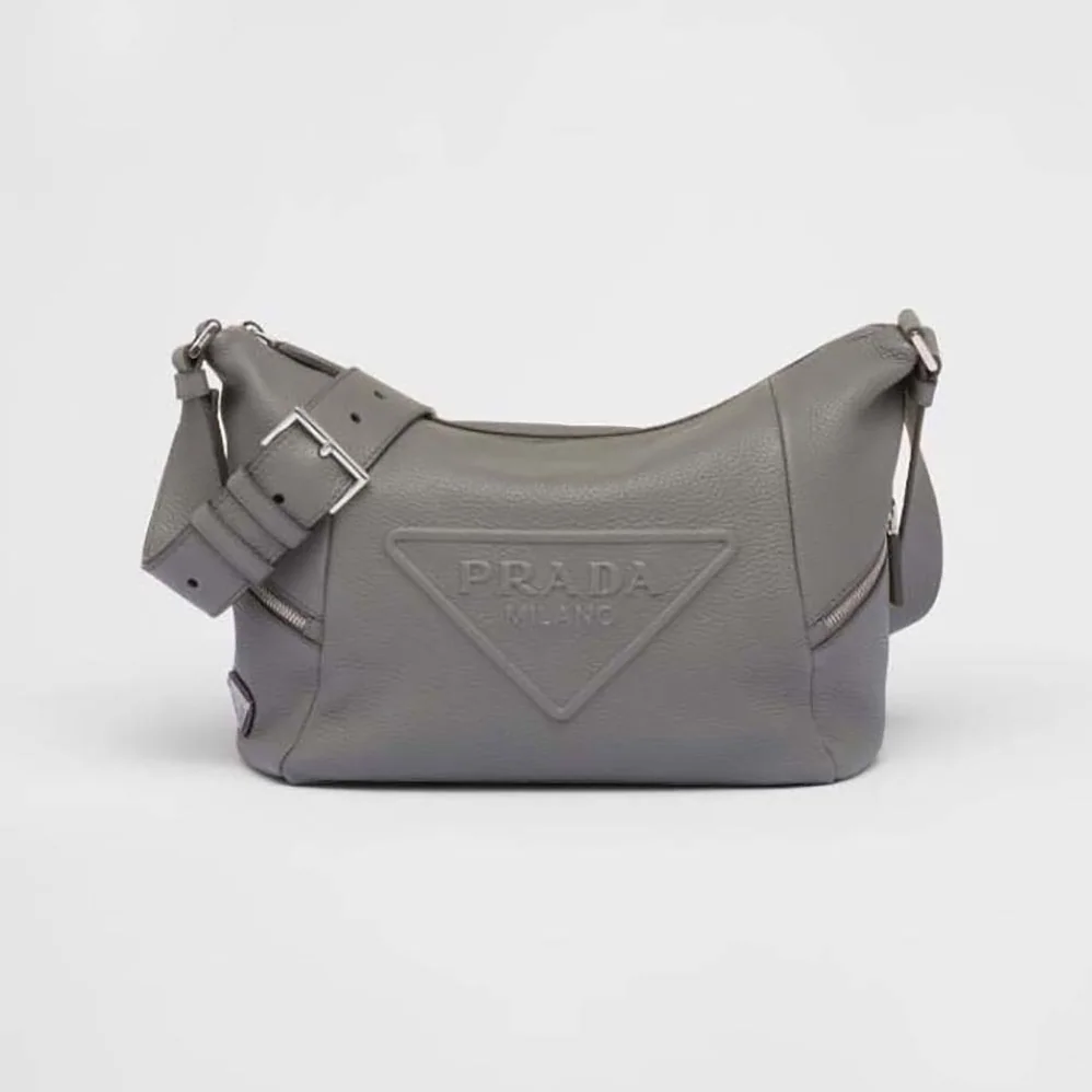 Prada Leather Bag with Shoulder Strap for Men in Gray