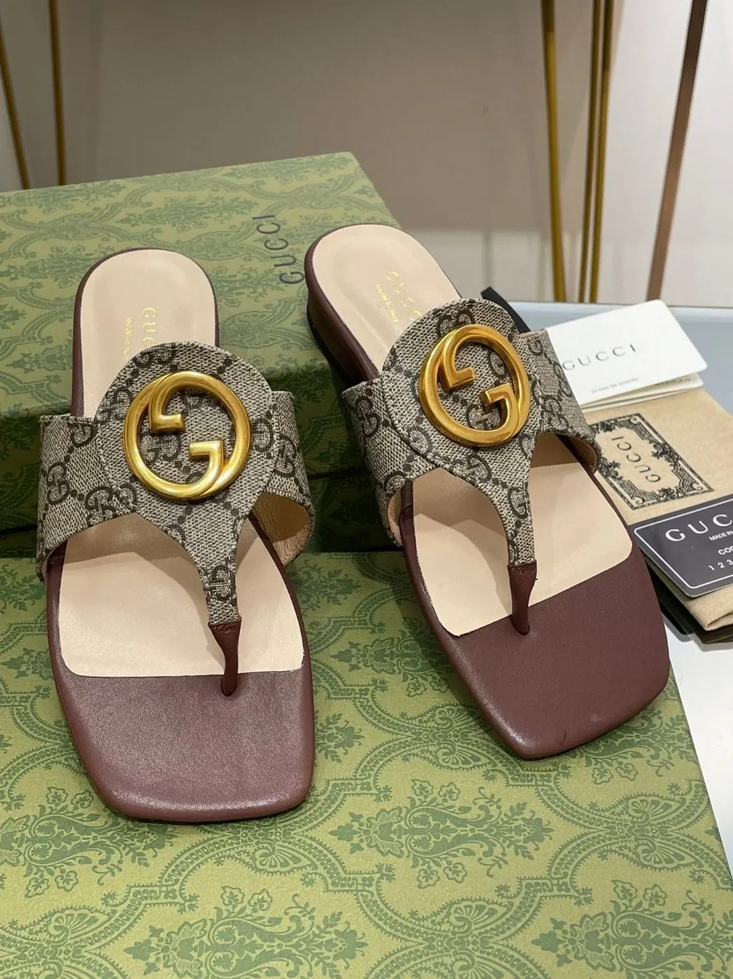 Gucci Blondie Thong Sandal In Monogram Brown Gucci Blondie Thong Sandal In Monogram Brown