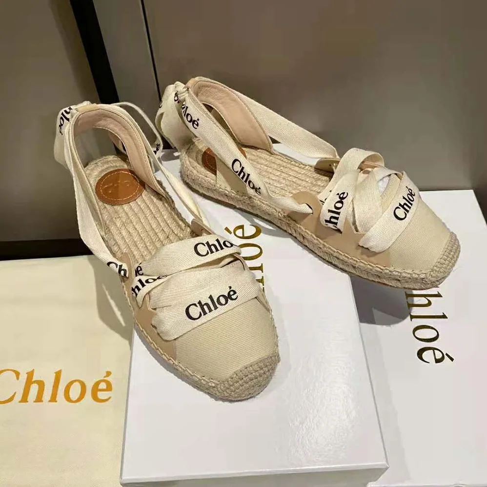 Chloe Lngrid Lace-up Espadrilles in Canvas and Calfskin for Women Chloe Lngrid Lace-up Espadrilles in Canvas and Calfskin for Women