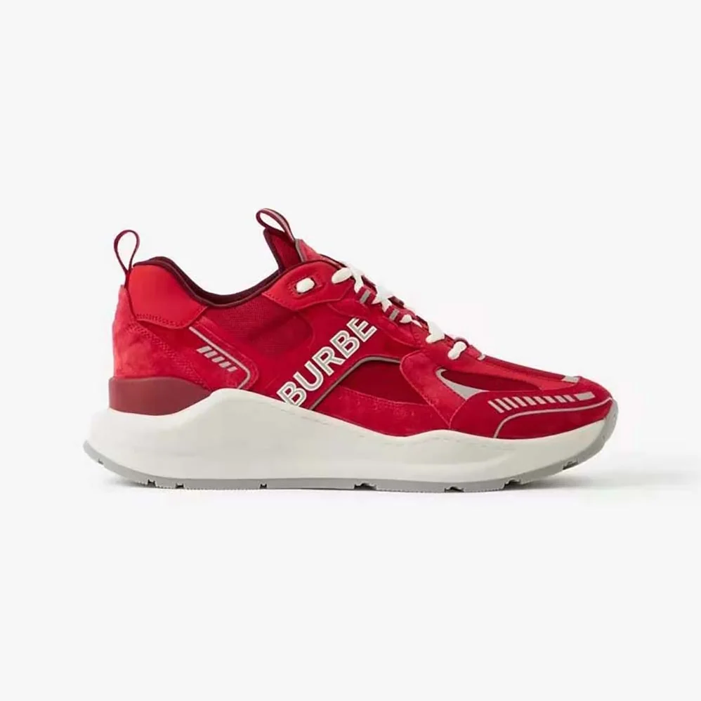 Burberry Leather Suede and Check Sneakers for Men in Red