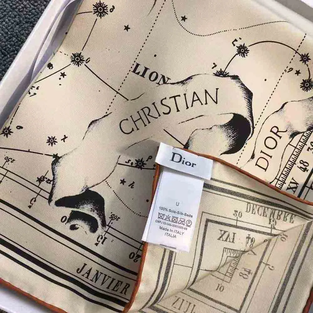 Dior Zodiac Square Scarf White and Black Silk Twill for Women