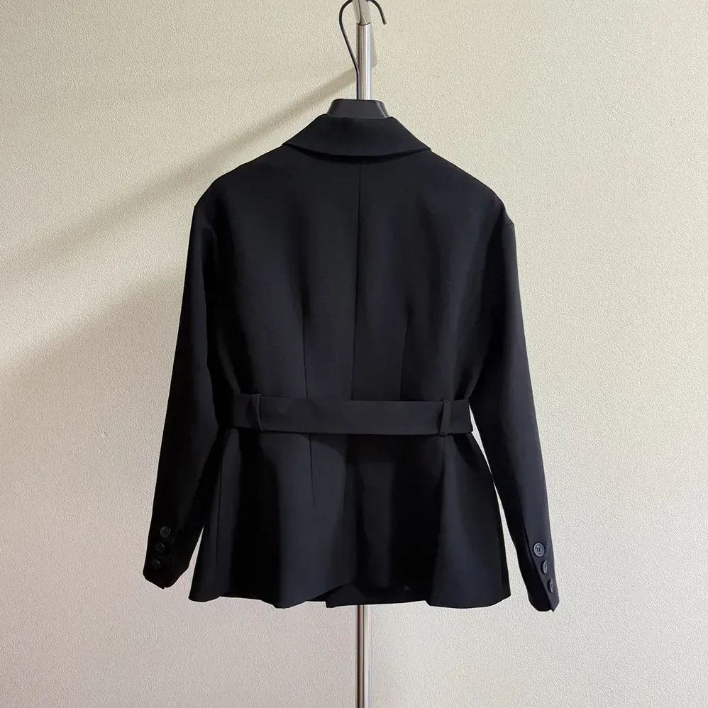 Dior Belted Jacket Black Virgin Wool and Silk Gabardine for Women