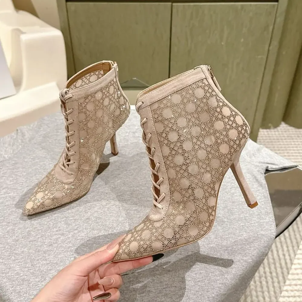 Dior Naughtily-D Heeled Ankle Boot Transparent Mesh for Women in Beige Dior Naughtily-D Heeled Ankle Boot Transparent Mesh for Women in Beige