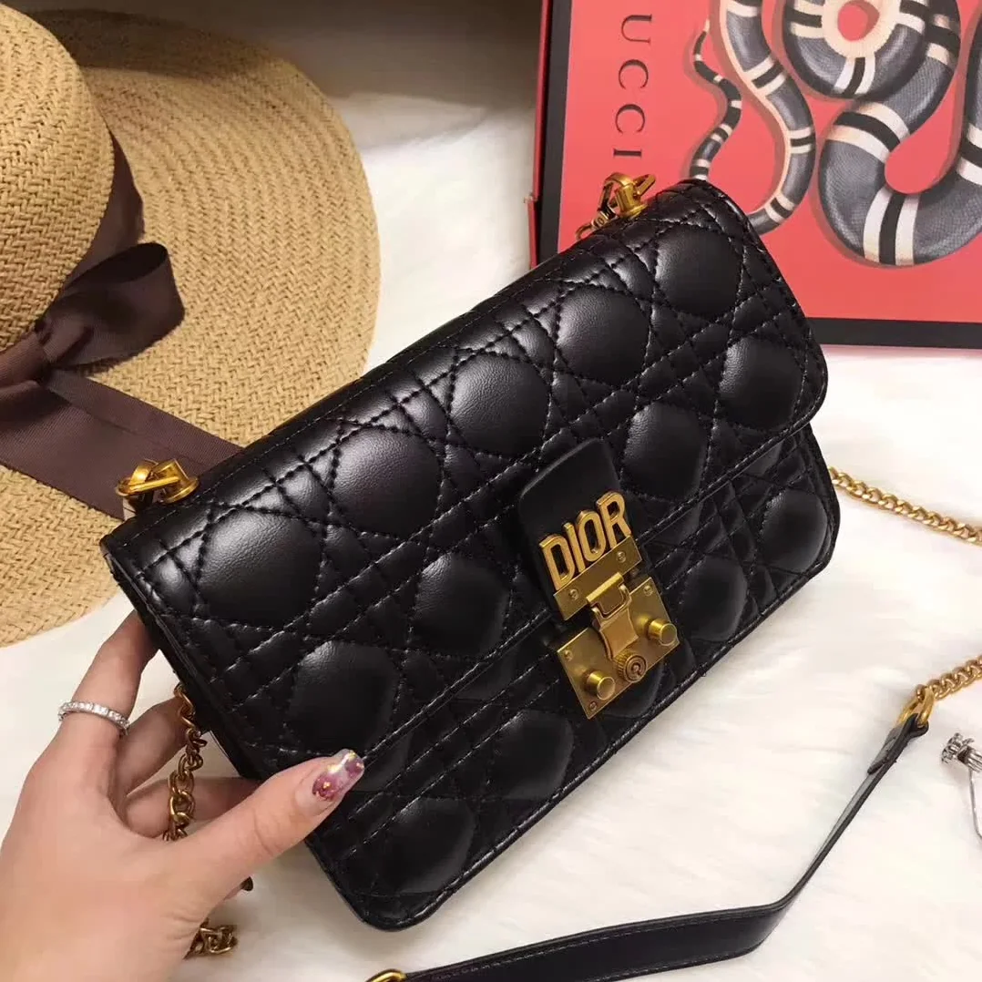 Dior Small Dioraddict Flap Bag in Cannage Lambskin in Black