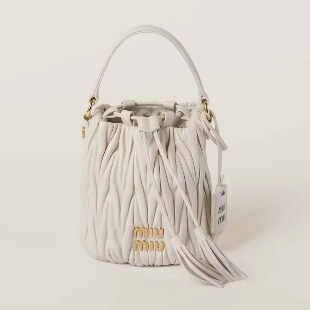 Miu Miu Matelassé Nappa Leather Bucket Bag for Women in White Miu Miu Matelassé Nappa Leather Bucket Bag for Women in White