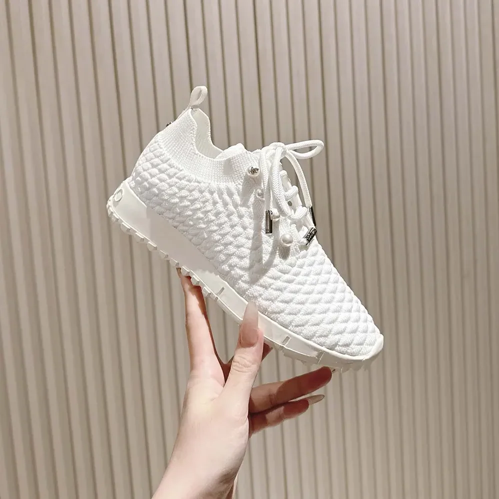 Jimmy Choo Veles White Textured Knit Trainers for Women Jimmy Choo Veles White Textured Knit Trainers for Women