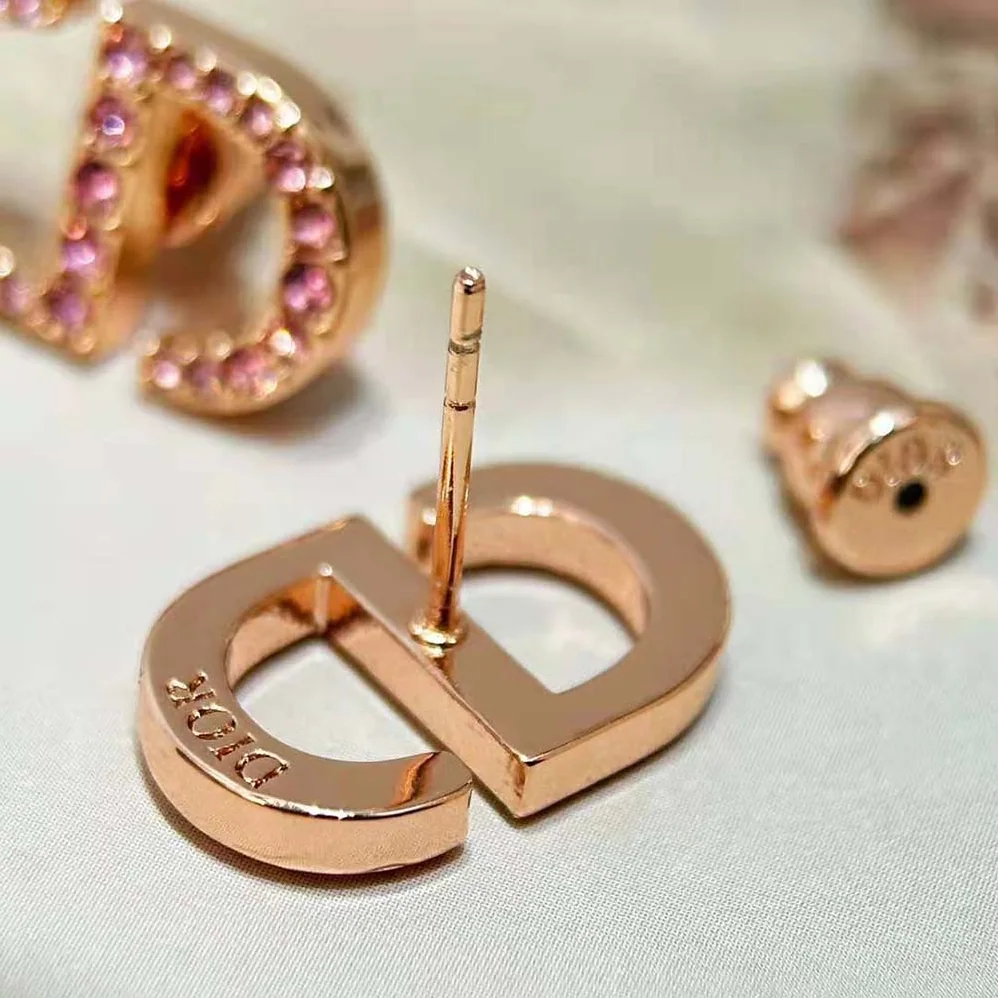 Dior Petit CD Studs Earrings Pink-Finish Metal and Pink Crystals for Women Dior Petit CD Studs Earrings Pink-Finish Metal and Pink Crystals for Women