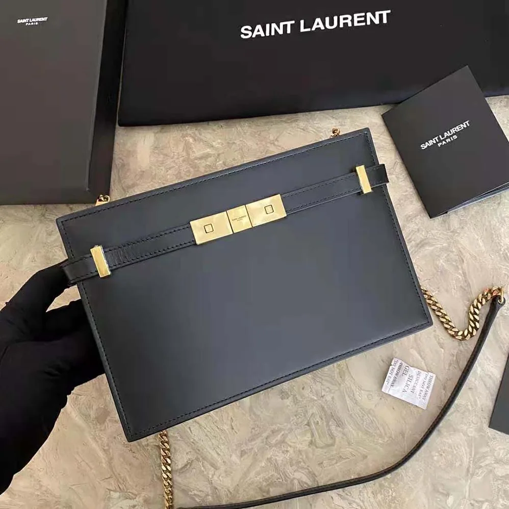 Saint Laurent YSL New Manhattan Pouch in Box Saint Laurent Leather for Women in Black Saint Laurent YSL New Manhattan Pouch in Box Saint Laurent Leather for Women in Black
