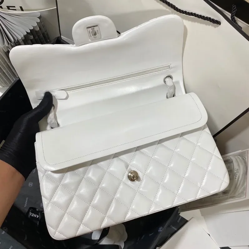 Chanel Classic Double Flap Bag Large Crossbody in White Silver Hardware Chanel Classic Double Flap Bag Large Crossbody in White Silver Hardware