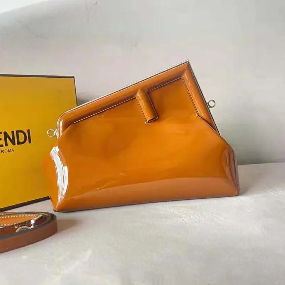 Fendi First Midi Brown Patent Leather Bag for Women