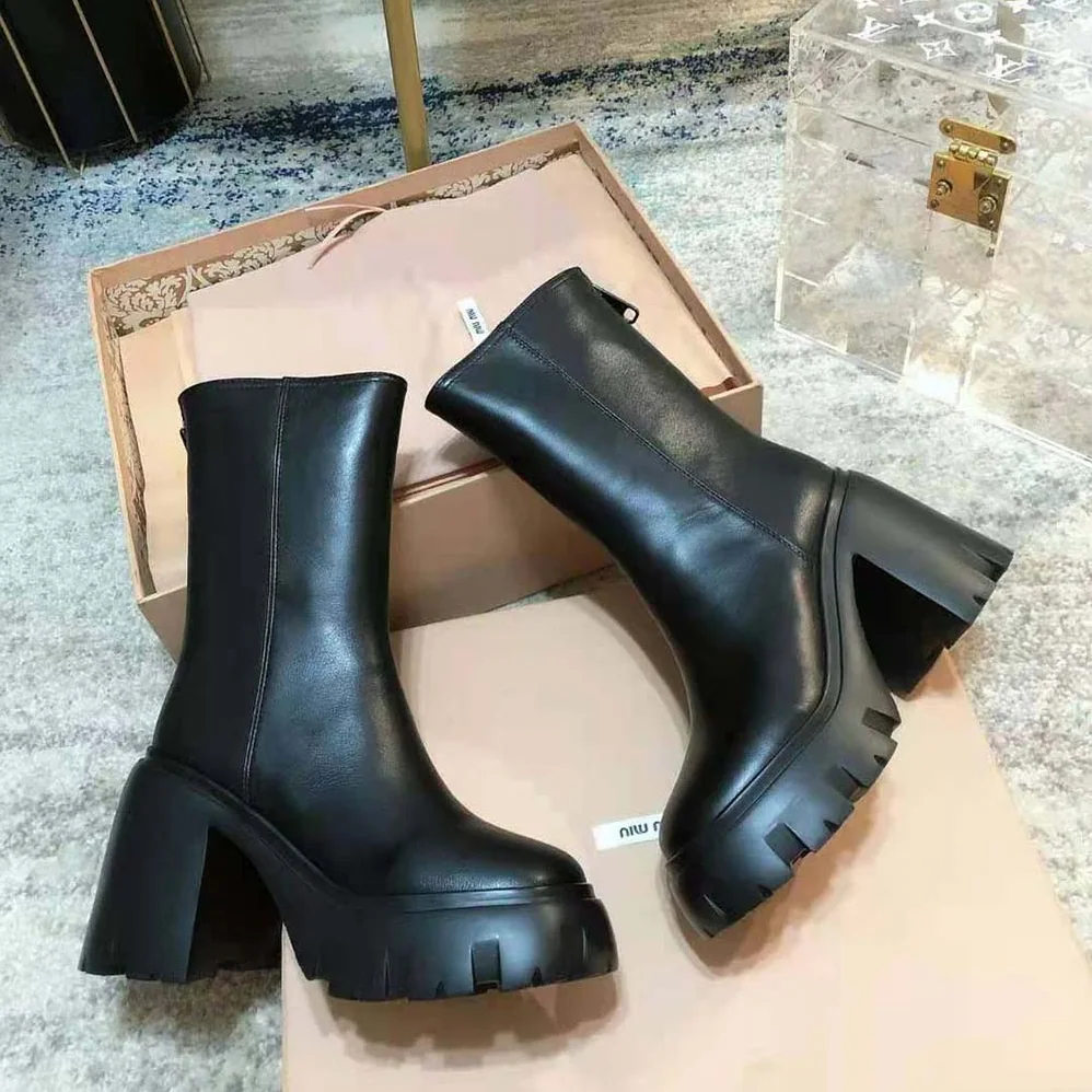 Miu Miu Leather Booties with EVA Sole with Logo for Women