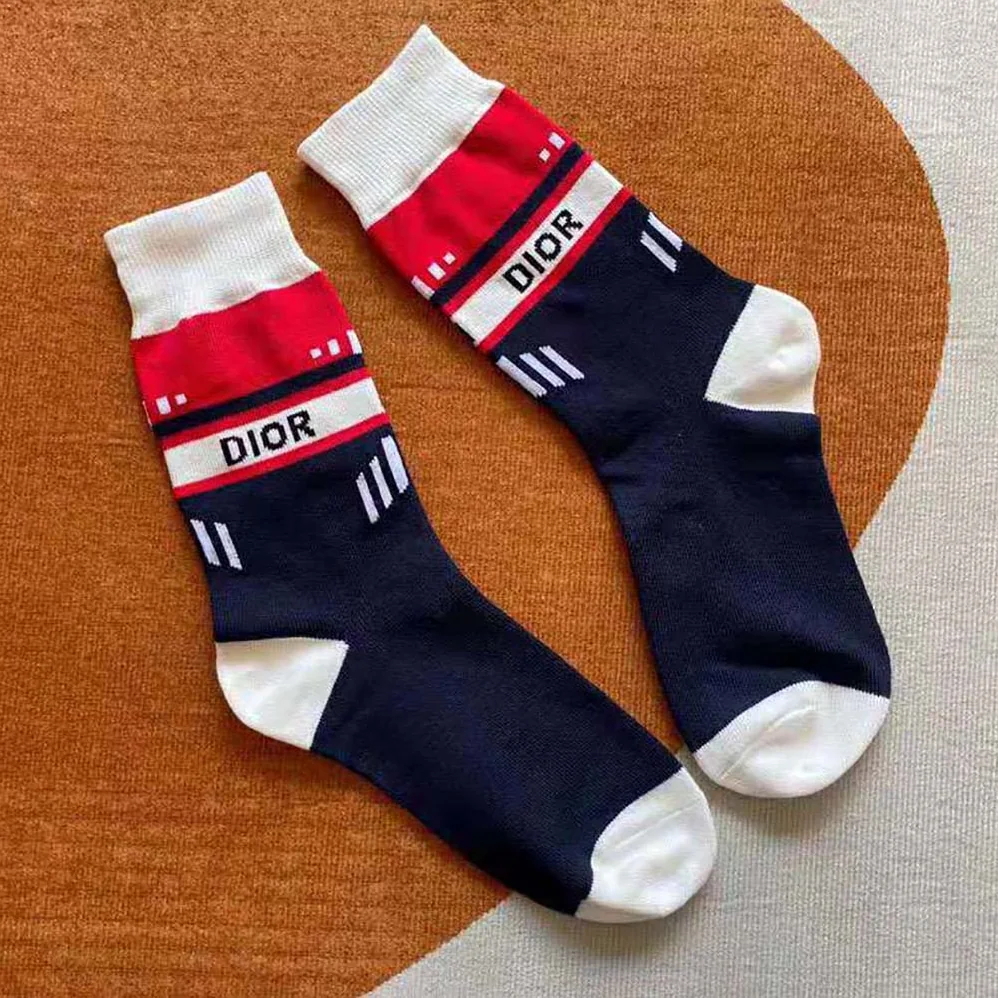 Dior Socks Navy and Ecru Dior Oblique Cotton Blend for Women Dior Socks Navy and Ecru Dior Oblique Cotton Blend for Women