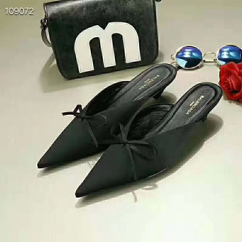 Balenciaga Knife Mules Pointed Toe Satin Mules for Women in Black