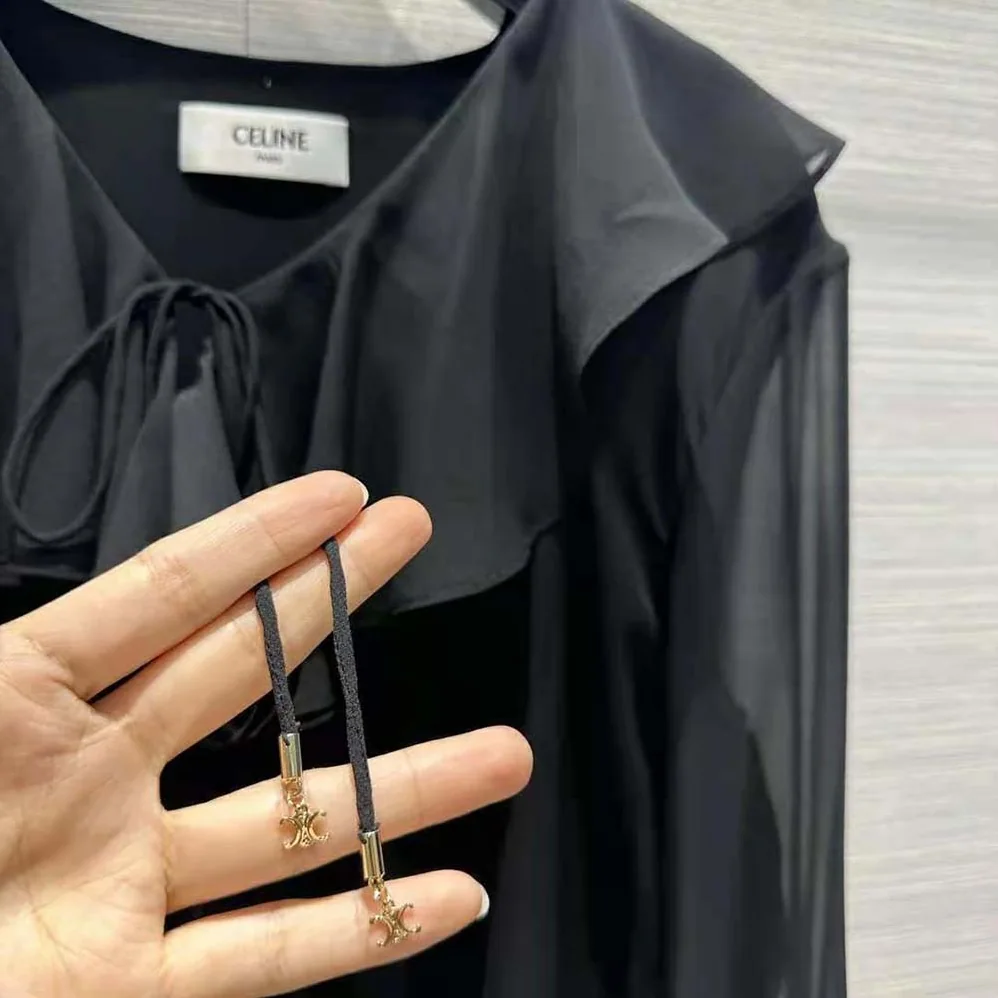 Celine Jabot Mini Dress in Silk Georgette for Women in Black Celine Jabot Mini Dress in Silk Georgette for Women in Black