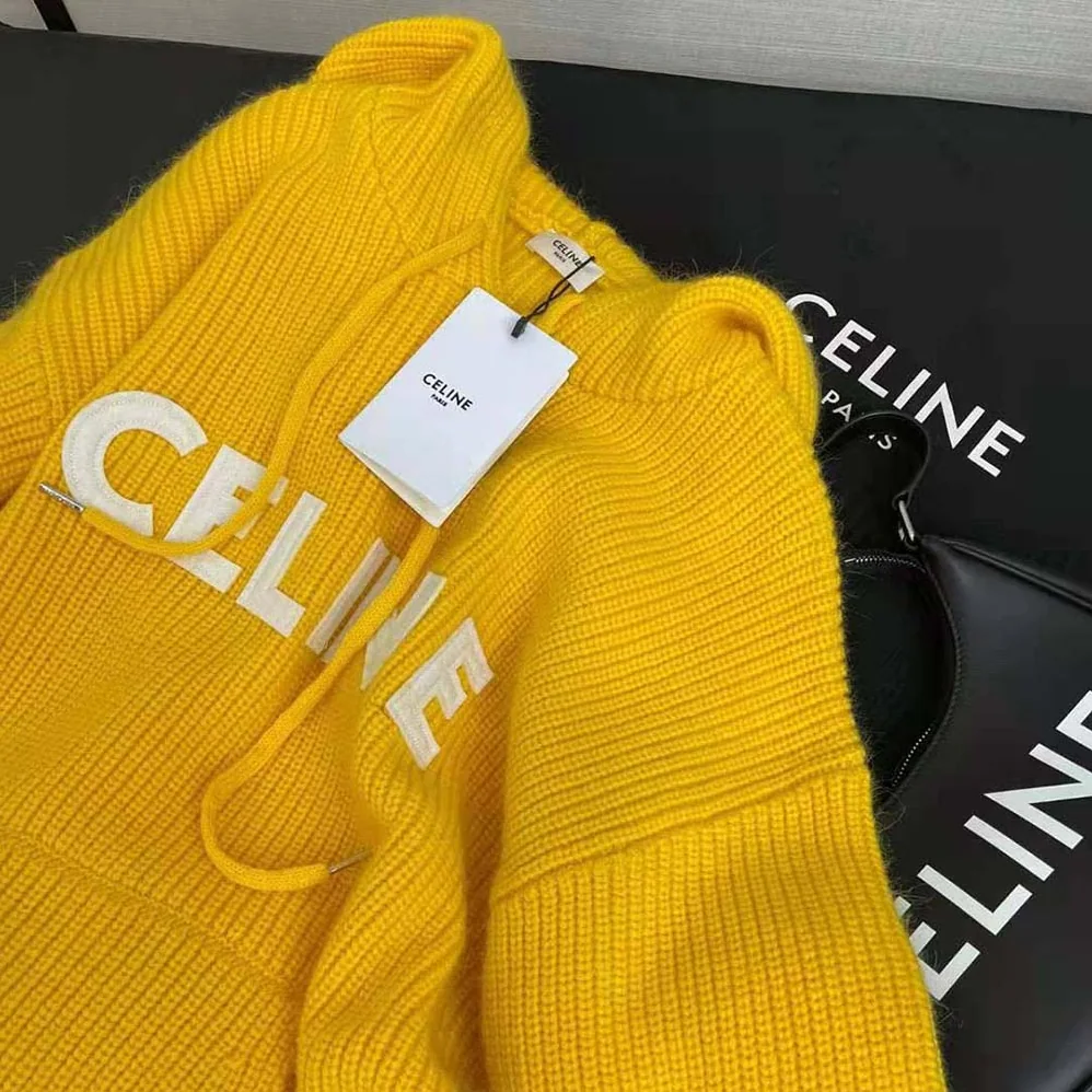 Celine Sweater with Hood in Ribbed Wool for Women in Yellow