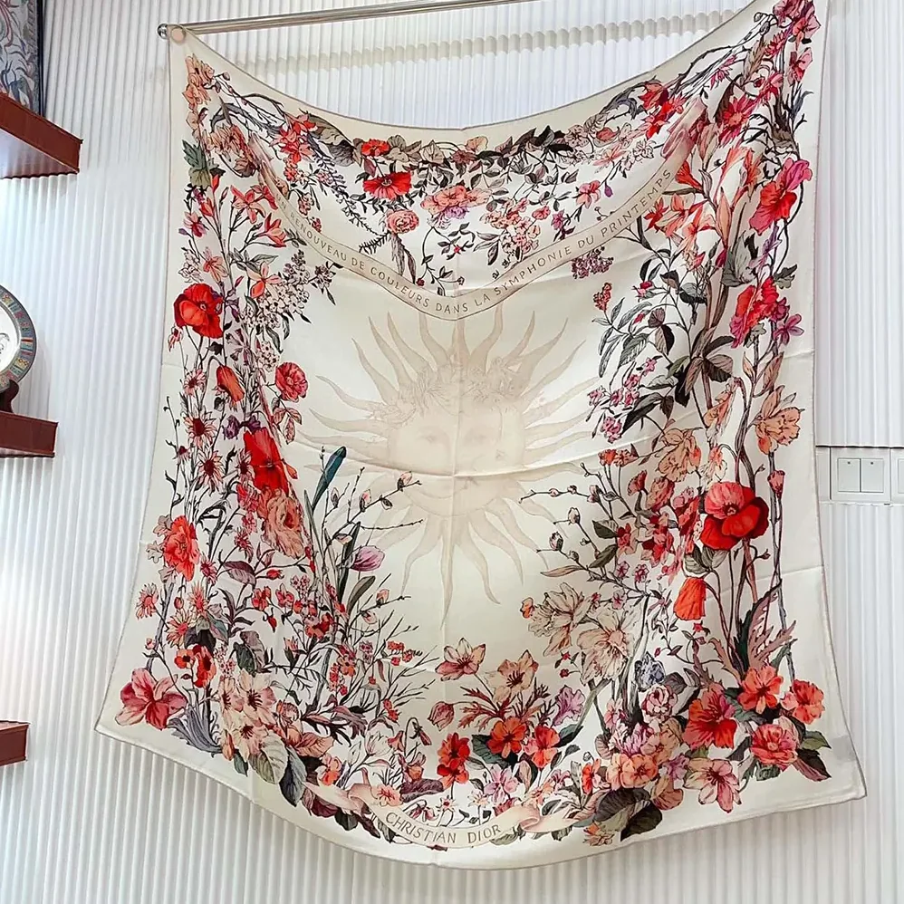 Dior Dior 4 Saisons Printemps Soleil 90 Square Scarf Ecru Multicolor Silk Twill for Unisex