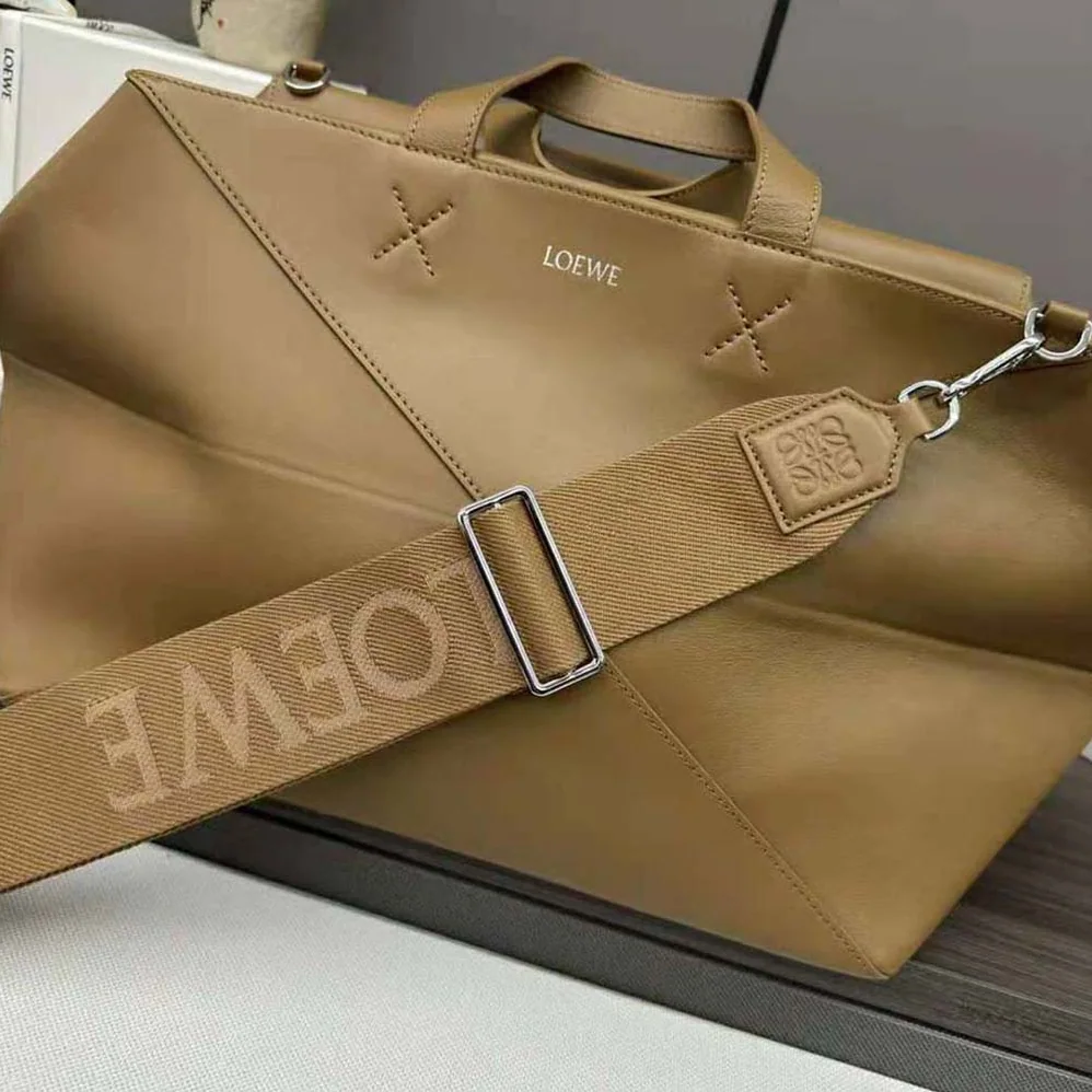 Loewe XL Puzzle Fold Tote in Shiny Calfskin for Men in Brown